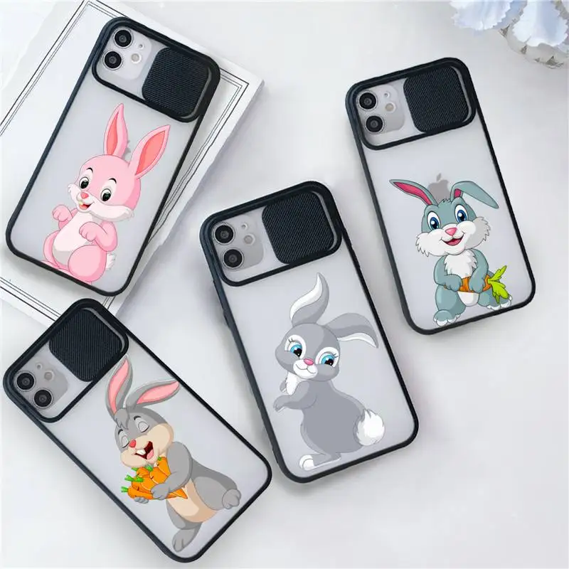 

Cute cartoon Rabbit pink heart Phone Case For iPhone 7 8 11 12 X XS XR MINI Pro Max Plus Slide Camera Lens Protection