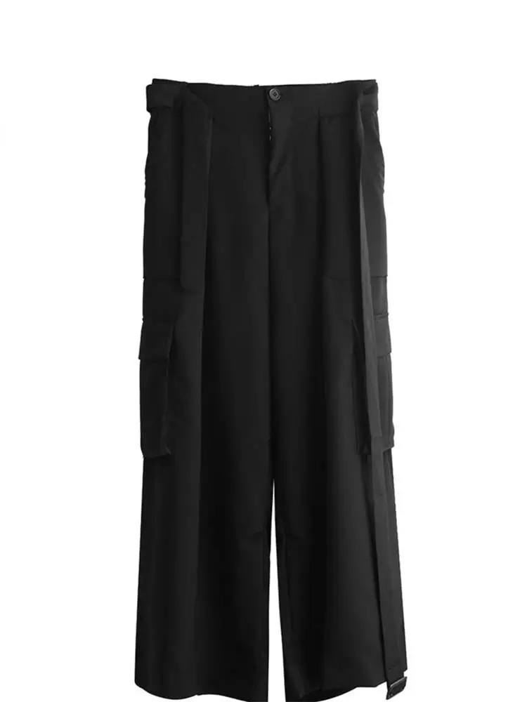 Dark black men's overalls design sense minority pants skirt floor loose Japanese retro wide leg pants cargos for men