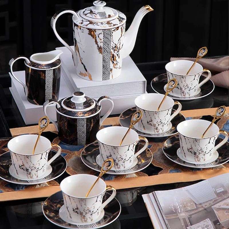 6 шт. костяной фарфор Ретро кофейная чашка с блюдцем набор полкой английская