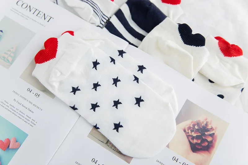 5Pairs/lot Women Cotton Striped Socks Cute Ankle Socks Short Women Socks Casual Animal Ear Red Heart Gril Socks 35-40