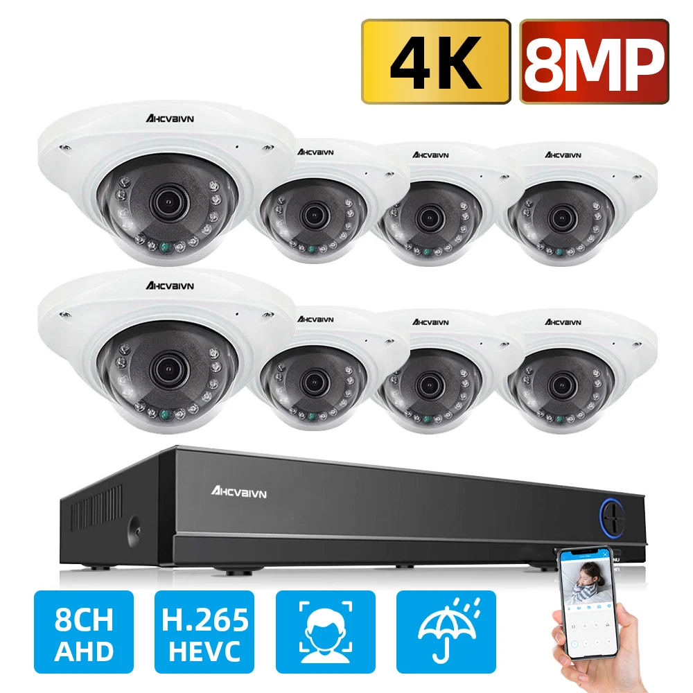 

Система видеонаблюдения AHCVBIVN 4K CCTV 8 каналов гибридная DVR система видеонаблюдения 8 Мп Женская дневная и Ночная AHD купольная камера комплект ...