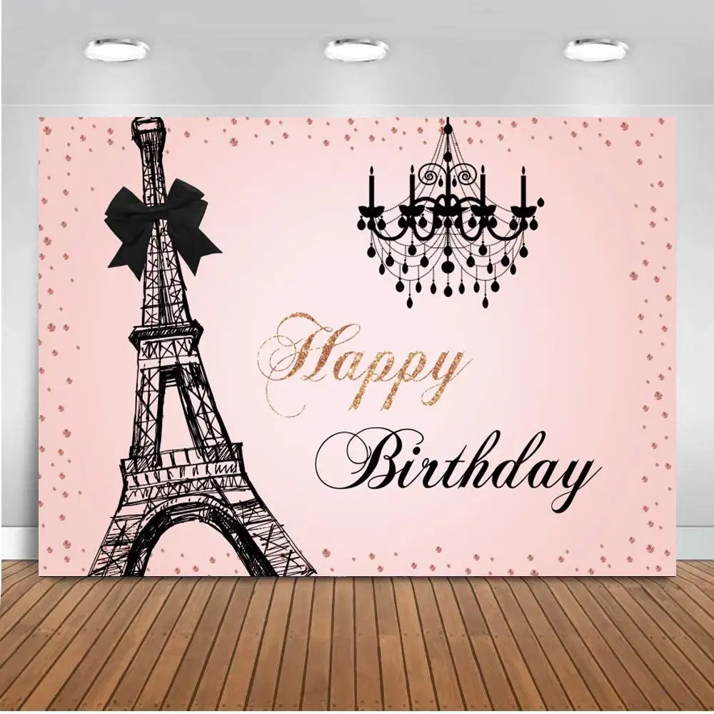 

Drawing Eiffel Tower Chandelier Happy Birthday Background For Decor Adult Anniversary Party Light Pink Backdrops Photography
