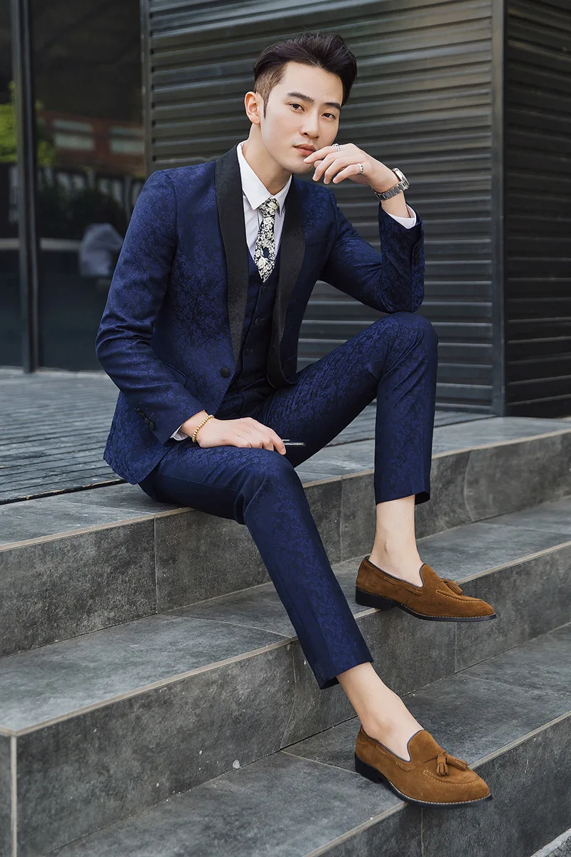 

Handsome suit men's suit best man bridegroom wedding dress three piece youth Korean slim British style
