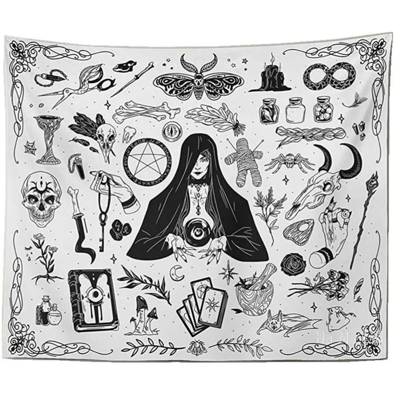 

Gothic Witchy Magic Moon Skulls Spells Black And White Wall Hanging Decor By Ho Me Lili Tapestry