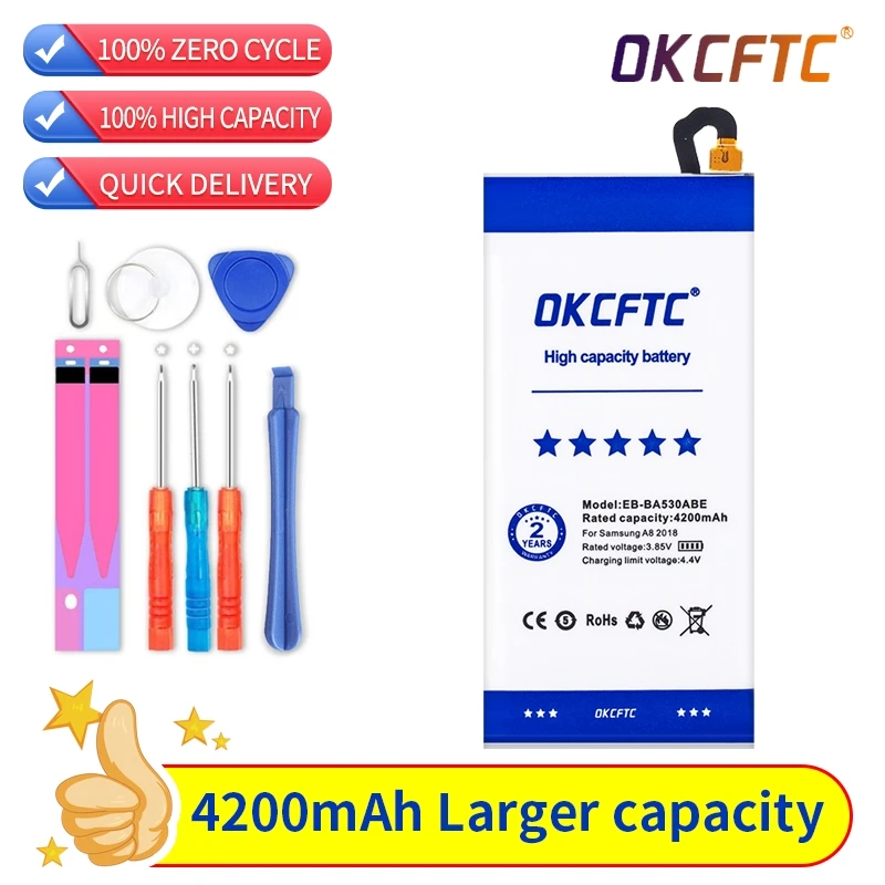

OKCFTC Original Battery for Samsung Galaxy Galaxy A8 2018 (A530) A530 SM-A530F 4200 mAh EB-BA530ABE Phone Replacement Batteries