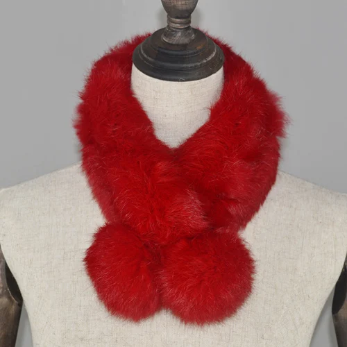red Новинка,, женский шарф из натурального кроличьего меха, натуральный мех кролика, теплый мягкий шейный платок, модный шарф из кроличьего меха - Цвет: red