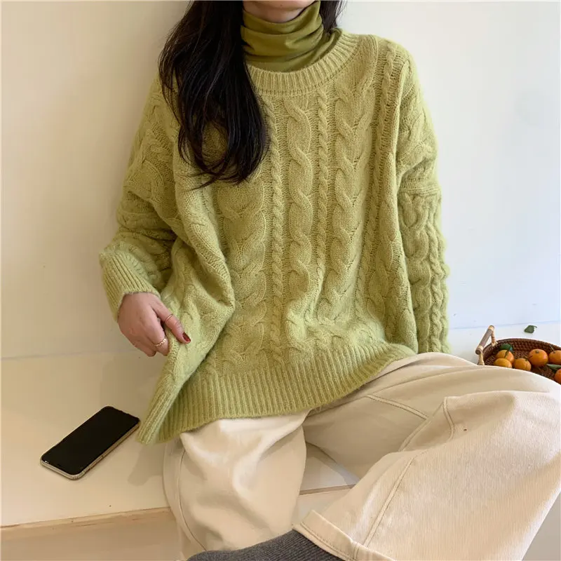 Alien Kitty Retro Fresh Loose Knitted Candy Color Casual 2020 Hot Thicken Autumn Vintage Solid Free Jumper Sweaters 3 Colors | Женская