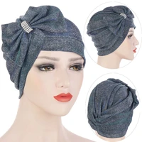 2021 fashion turban hat for ladies glitter bow tie female head wraps muslim headscarf bonnet islamic headwear turbante mujer