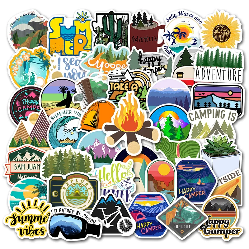 

50 Pcs Summer Trip Stickers Outdoor Adventure Climbing Travel Waterproof Sticker DIY Laptop Book Bike Skateboard Car Suitcase