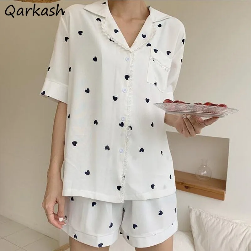 

Пижамный комплект Женский в Корейском стиле, шикарная Удобная простая Милая Домашняя одежда с принтом и отложным воротником, популярная од...