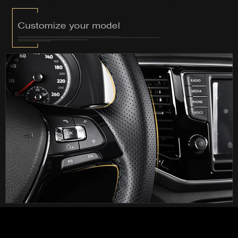 Черный DIY пользовательский сшитый вручную искусственный кожаный чехол рулевого