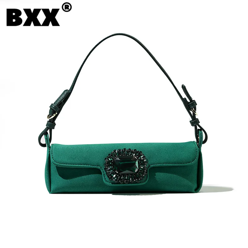 

[BXX] Женская новая матовая сумочка-Багет в стиле ретро из искусственной кожи с бриллиантами, универсальная сумка через плечо, модная сумка 2021...