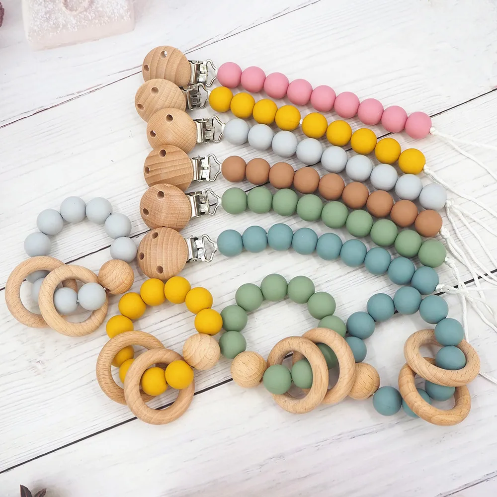 Chenkai-Anillo de madera de haya de silicona, masticables, productos en forma de Animal, regalo de enfermer&iacute;a, accesorio libre de BPA, 5 uds.-4
