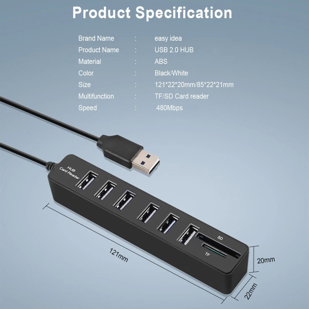 1 шт. USB 2 0 концентратор 3/6 разветвитель карта TF SD для планшета ноутбука компьютера