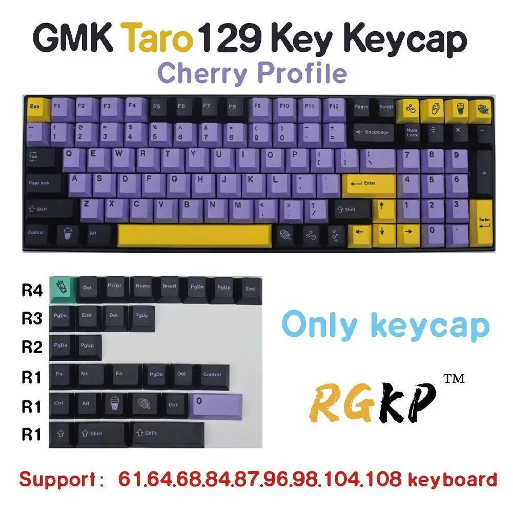 

Колпачки для ключей Taro 129 шт./компл. GMK, колпачки для ключевых клавиш с сублимационной печатью, колпачки для профилей, подходят для переключат...