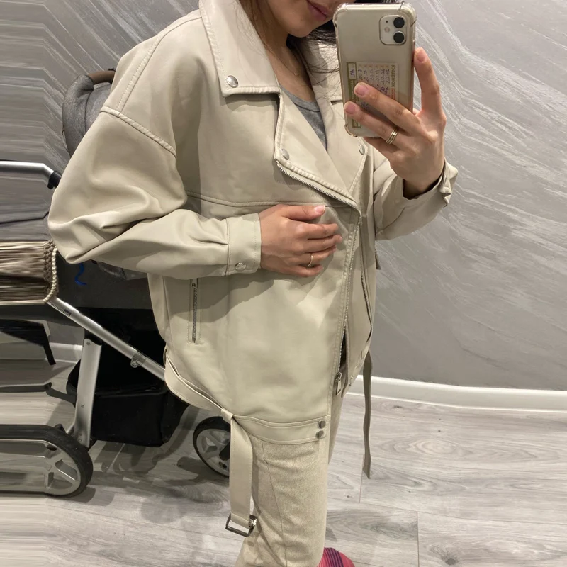 Куртка женская из искусственной кожи с ремнем в стиле BF | Женская одежда