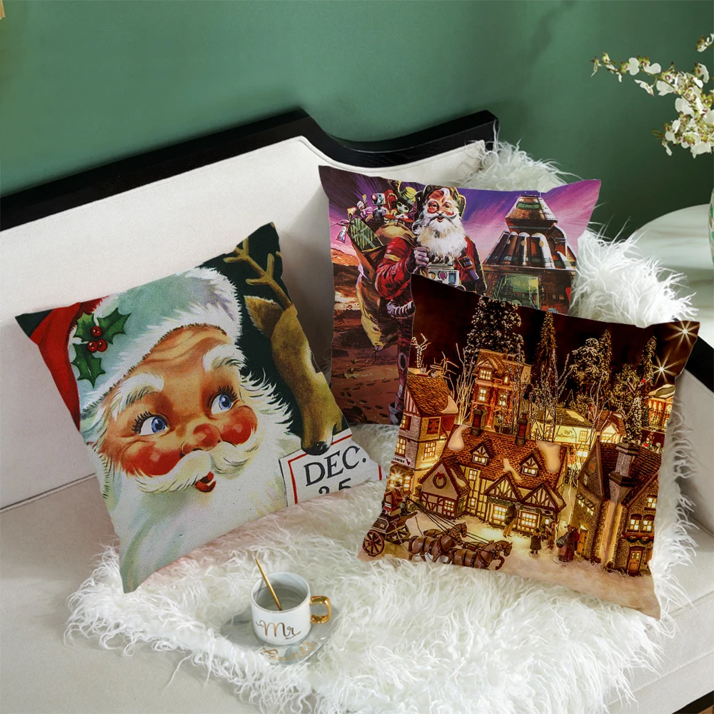 

Fuwatacchi Santa Claus Cushion Cover Deer Christmas Pillowcase for Home Sofa Decoration Polyester Pillows Cover Happy New Year