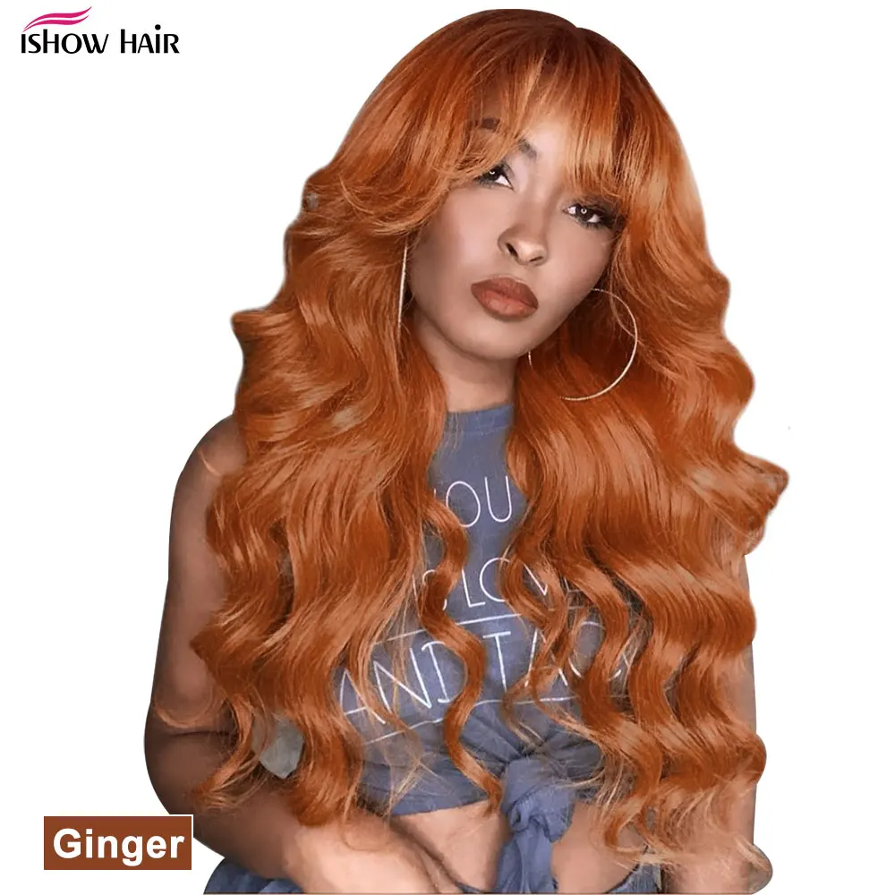 Ishow парик с бахромой человеческие волосы цветные парики челкой машина сделал