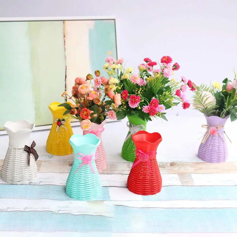 

HOT SALES!!! New Arrival Plastic Rattan Simulation Basket Dried Flower Vase Pot DIY Home Office Decor Wholesale Dropshipping