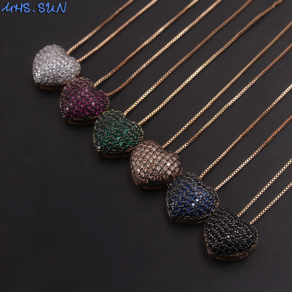 MHS.SUN Роскошная мозаика AAA кулон в форме сердца ожерелье для женщин модная цепочка