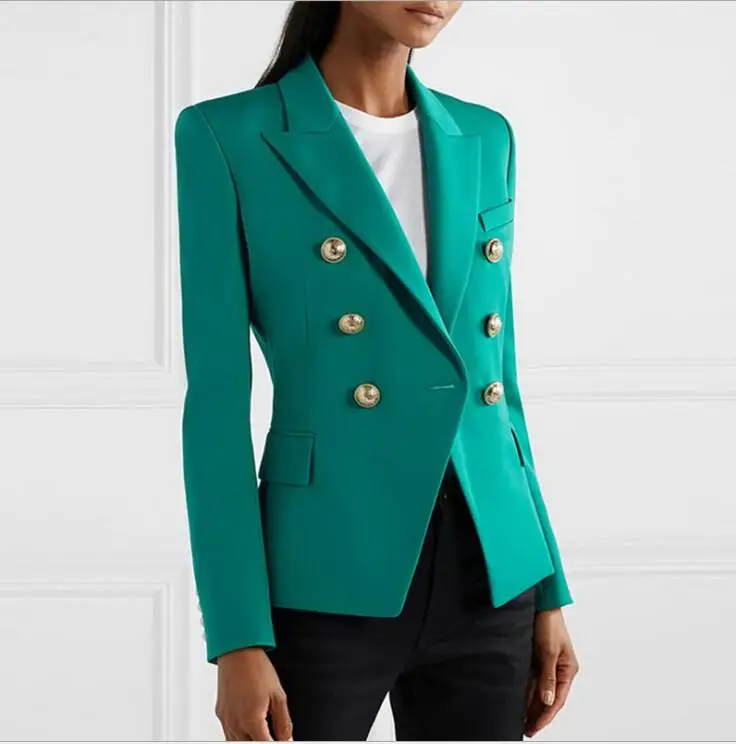 

In Stock 2020 New Fashion Green Color Ladies Long Sleeve Double Breasted Slim Jacket Runway Office Lady Fashion Coat Top Quality