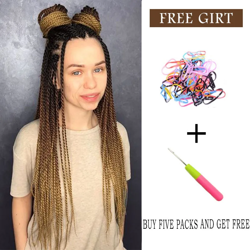 

24" Ombre Senegalese Twist Hair Crochet Braids 30roots/Pack Synthetic Braiding Hair for Women Pink Gray Synthetic braided braids