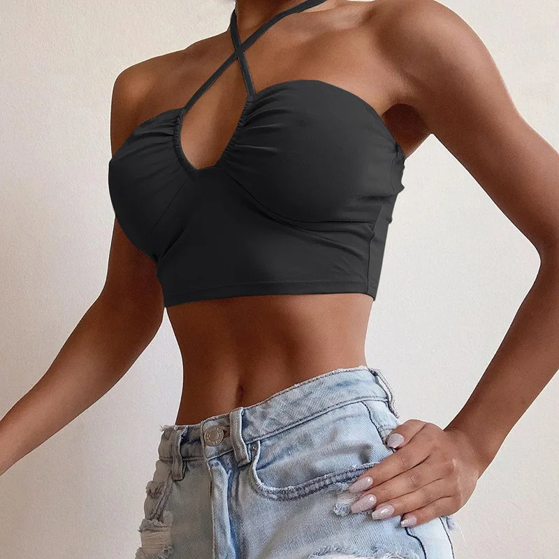 Bomblook 2020 Cut-Out Sexy Backless Tip Up Halter Crop Tops for Women Fashion Sleeveless Strapless Tank Top Slim Short Vest | Женская