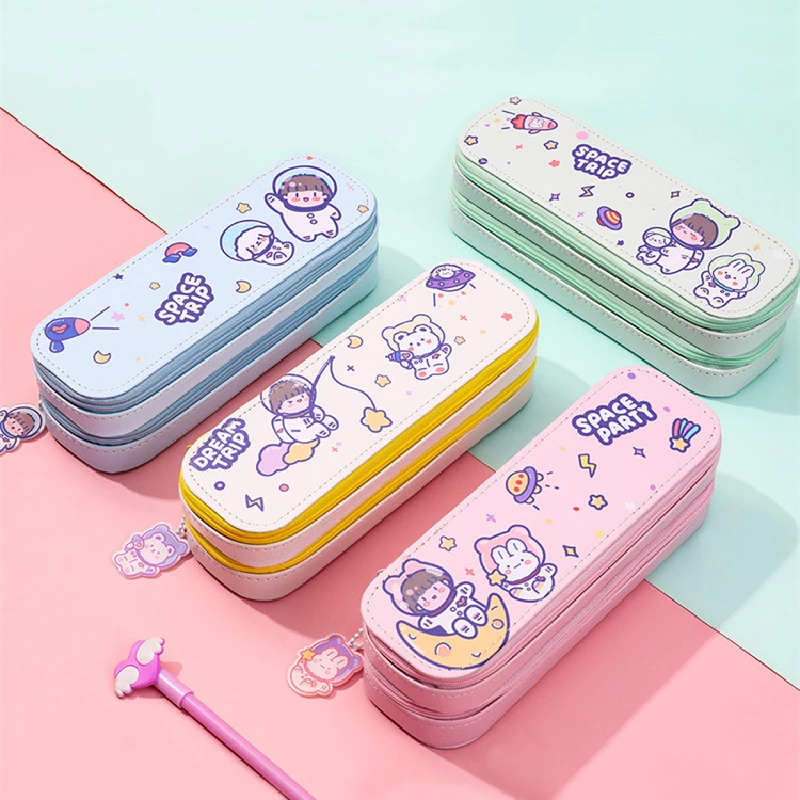 

Big Volume Double Layer Pencil Cases PU Leather Pen Case Bag Cute Stationery Box Storage Bag Kawaii School Supplies Bag