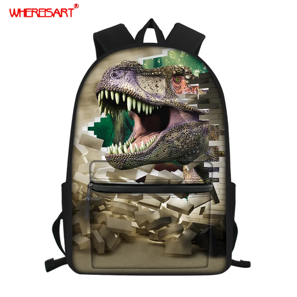 

WHEREISART 3D динозавр Dino печатных школьные ранцы крутой рюкзак для мальчиков-подростков; Детские большой Размеры Начальная Школа сумка студенче...