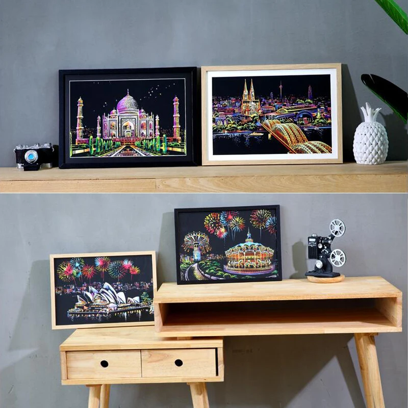 Warmom детей DIY игрушки для рисования скретч картины дети творческий Волшебный морской пейзаж Искусство Головоломка Детские красочные граффити обучающая игрушка