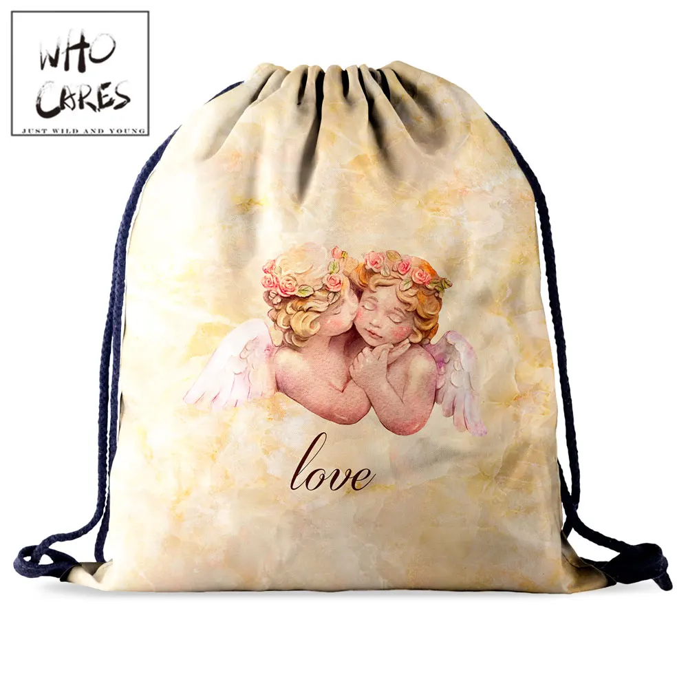 

Who Cares Women Drawstring Bags For Shoes In School Fashion Retro String Bag 3D Printing Fabric Pouch