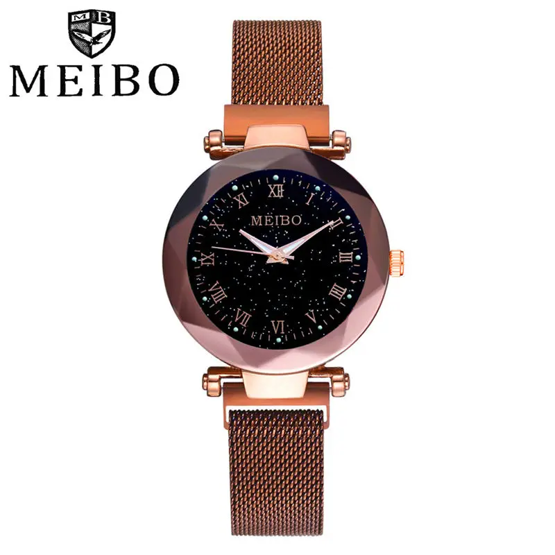 Женские наручные часы reloj mujer розовое золото магнитные кварцевые звездного неба