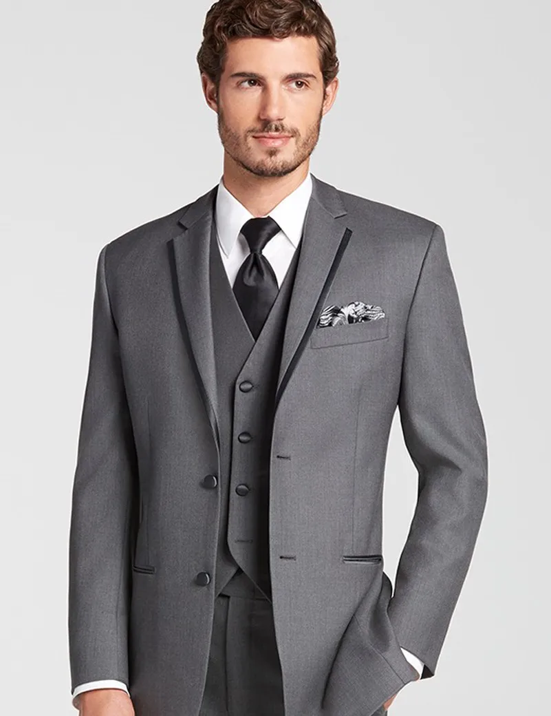 

Смокинг для жениха с вырезом на заказ, мужские серые костюмы для жениха, Свадебный Лучший человек (пиджак + брюки + галстук + жилет)