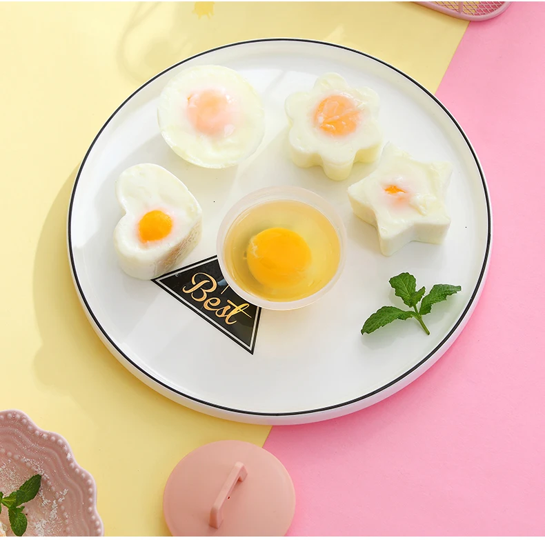 

4 Pcs/Set Cute Egg Boiler Plastic Egg Poacher Set Kitchen Egg Cooker Tools Egg Mold Form With Lid Brush Pancake Maker
