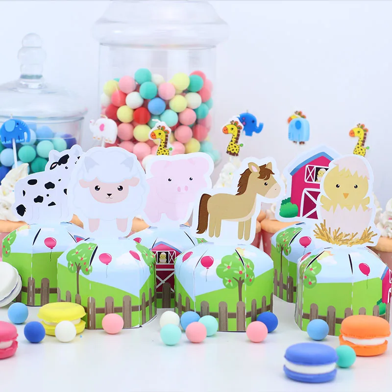 Farm Animals Candy Boxes Gift Bags Cookies Wrapping Happy Birthday Party Supplies Banner Cake Topper Straws Disposable Paper Cup images - 6