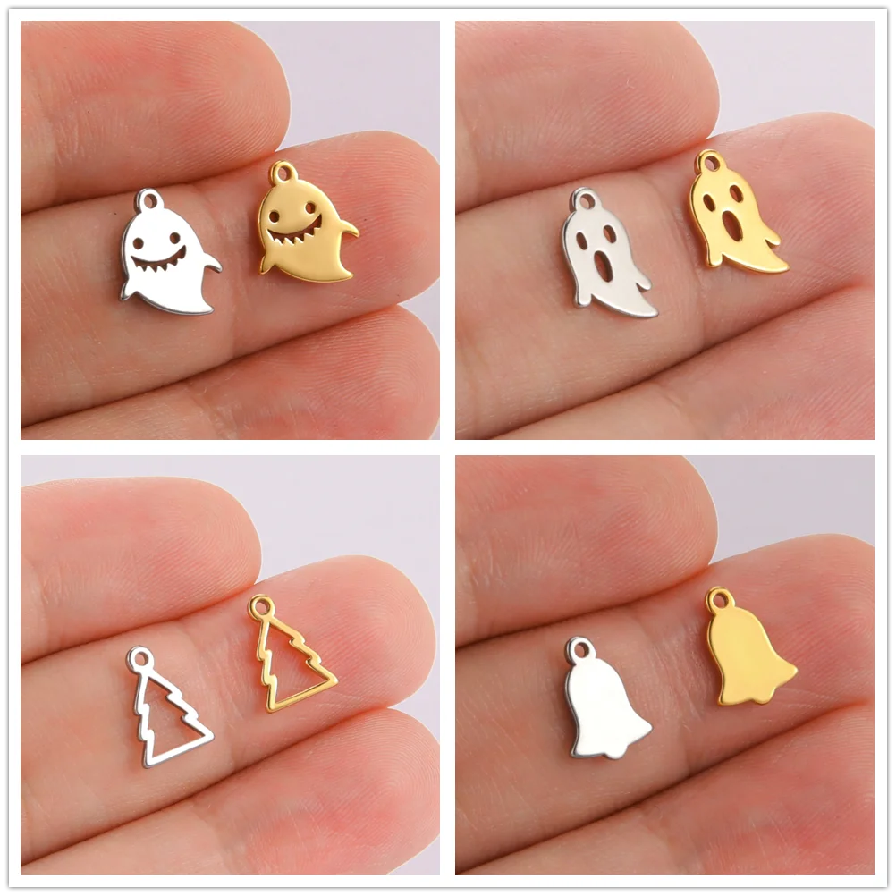 

Teamer Stainless Steel Charms for Jewelry Making DIY Christmas Halloween Pendant for Bracelet Ghost Bell Trees Charm 5pcs/lot