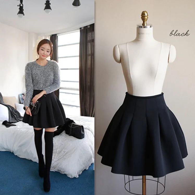 XFPV 2022 Autumn Winter New Arrivals Korean Solid Color Pleated Fluffy A-line Woolen High Waist Short Skirt Female SM956 | Женская