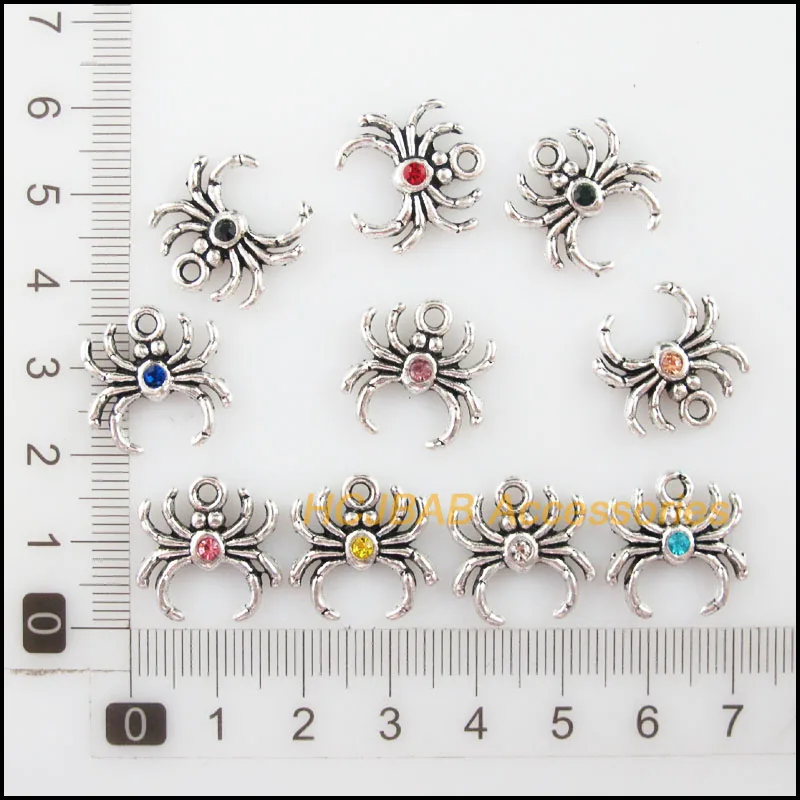 Модные подвески в виде паука 20 шт. тибетские серебряные с искусственными
