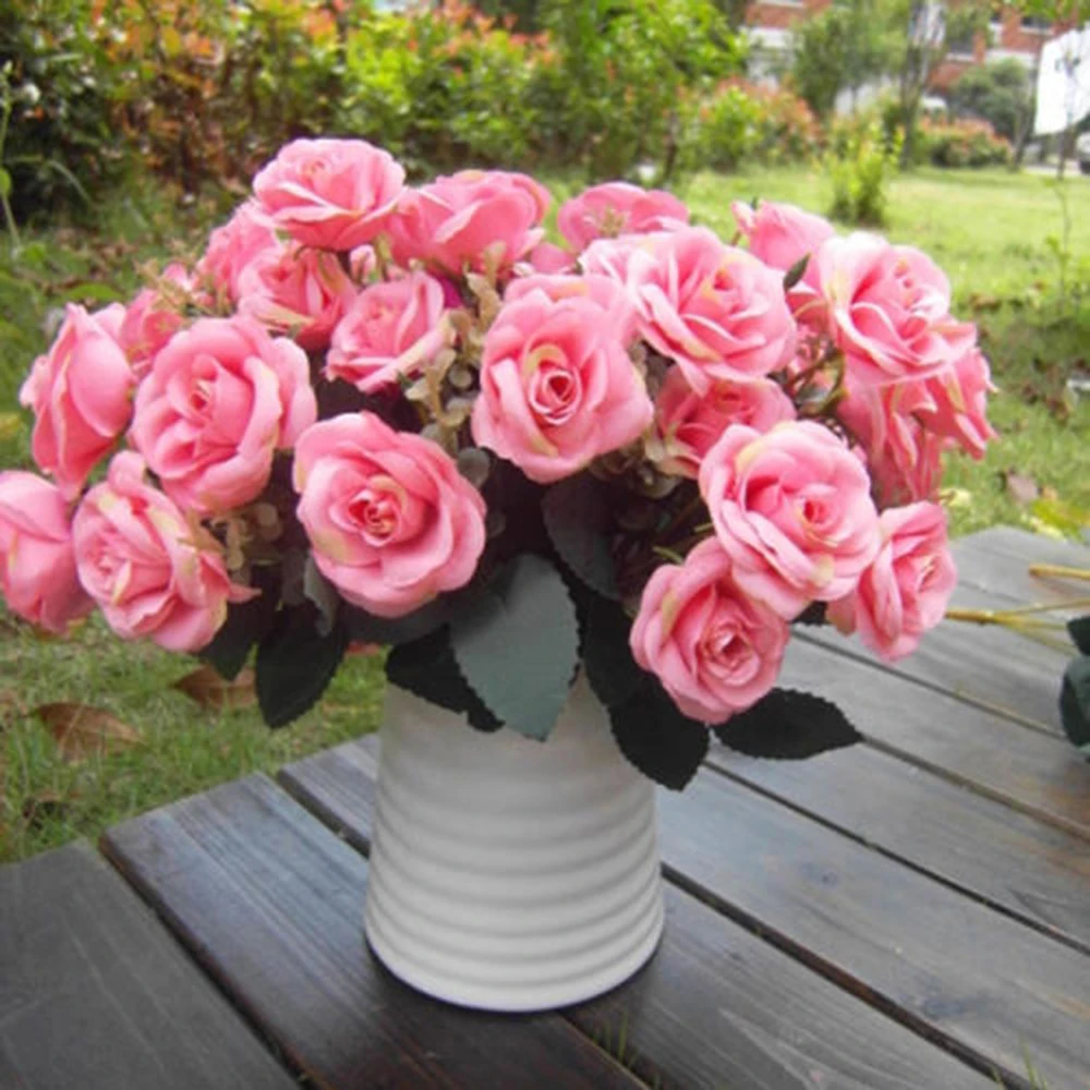

12Head Artificial Fake Roses Silk Flower Home Party BridalDecor N
