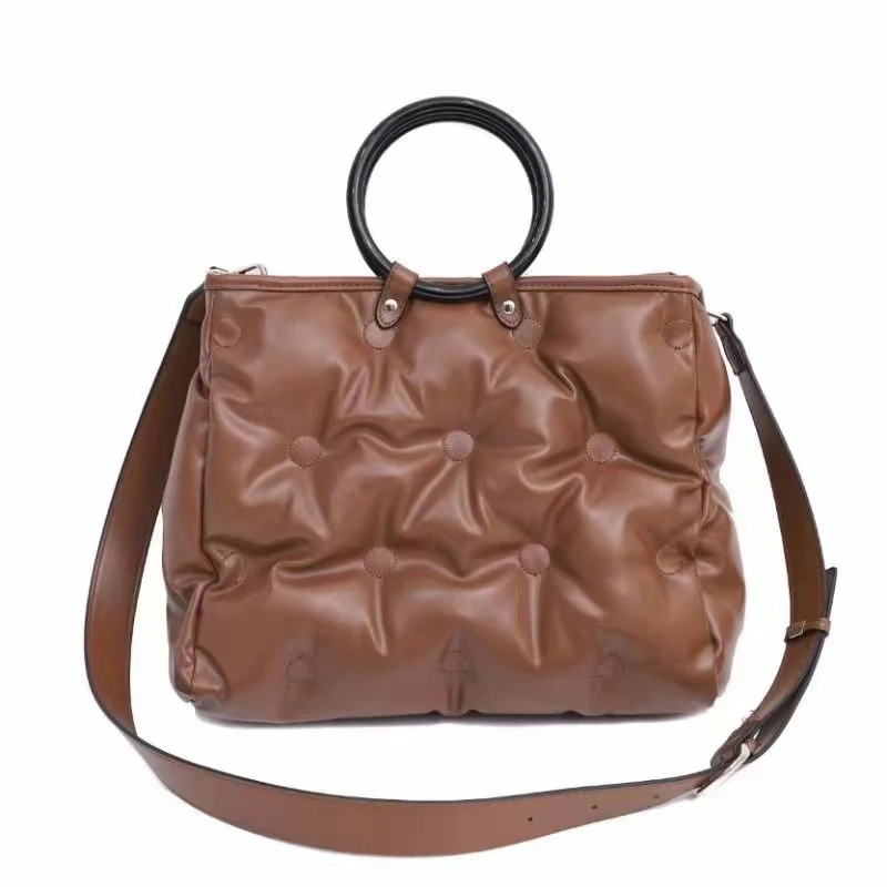 

Fashion Women Down Padded Handbag Plastic Handle Totes Female High Quality Winter Hand Purse Luxury Designer Shoulder Bags