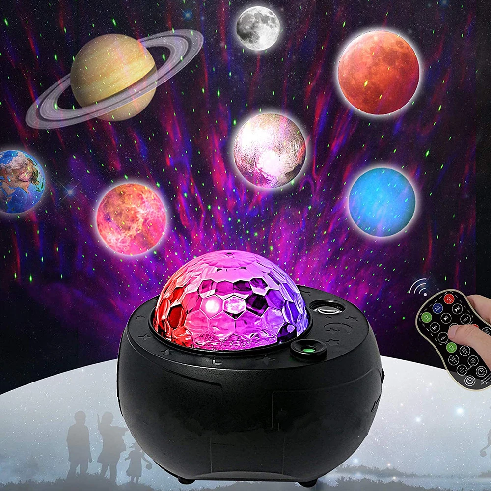 Planet Starry Sky Water Pattern Projection Lamp LED Remote Control Galaxy Moon Colorful Bluetooth Music Atmosphere Laser Light