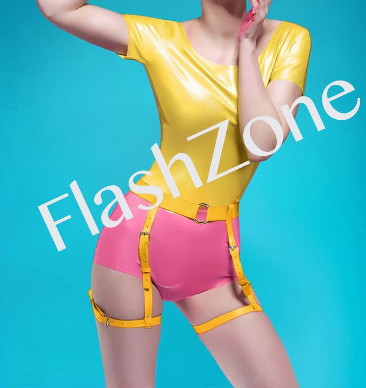 Женская желтая футболка латексные топы + трусы (не включая ремни) | одежда