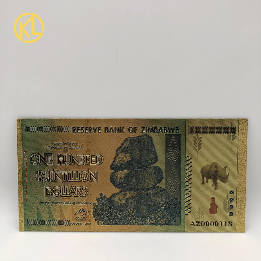 AZ0000111 Лимитированное издание Rhinoceros сто хинольон Zimbabwe вийский долларов 24K золото Банкнота с охранной водяной маркой света