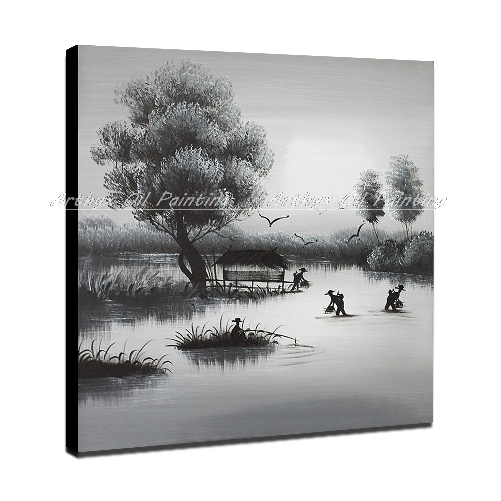 Arthyx расписанную ночной ловить рыбу пейзаж маслом на холсте современный поп арт