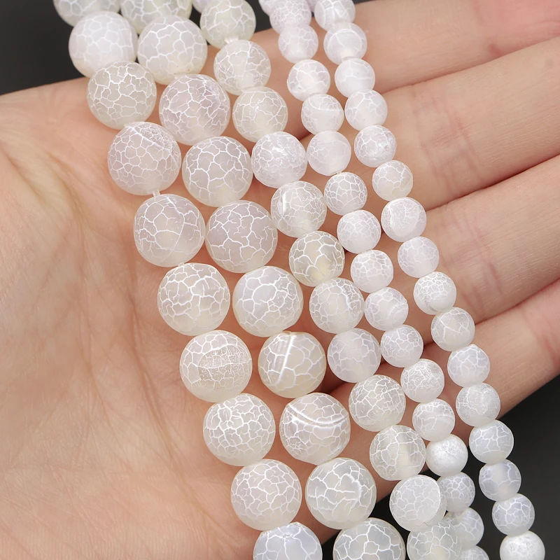 

Бусины из белого агата Hesiod 6/8/10 мм с трещинами, круглые бусины из натурального камня, незакрепленные бусины-разделители для изготовления юве...