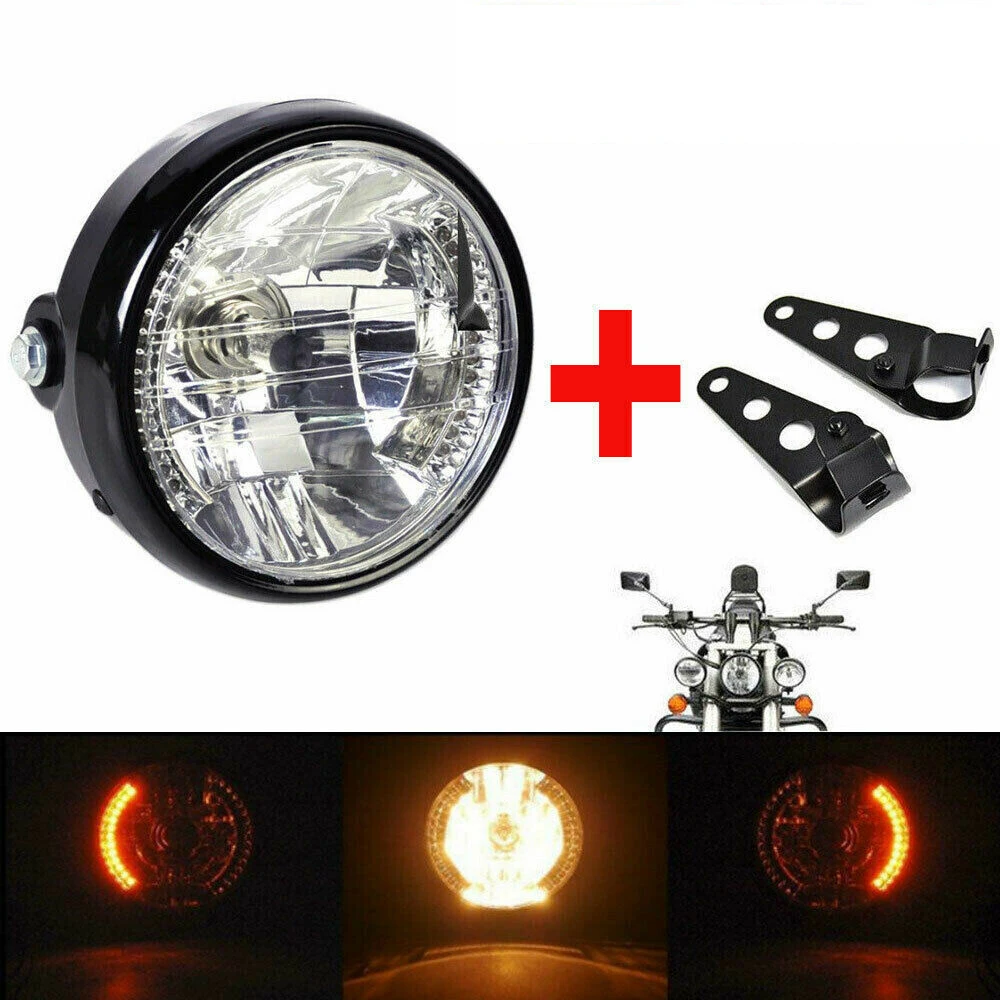

Universal 7" Motorcycle Bike Headlight LED Turn Signal Light Black Bracket Mount