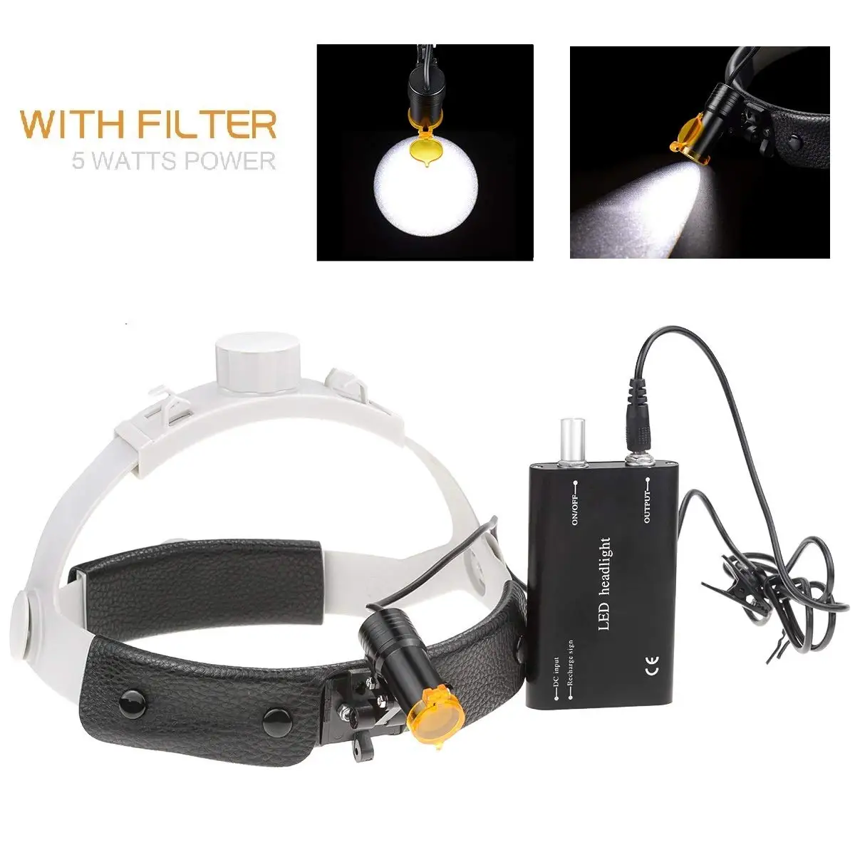 Medical Headlight with Filter 5W LED Headlamp Dental Surgical Head Light Rechargeable Battery