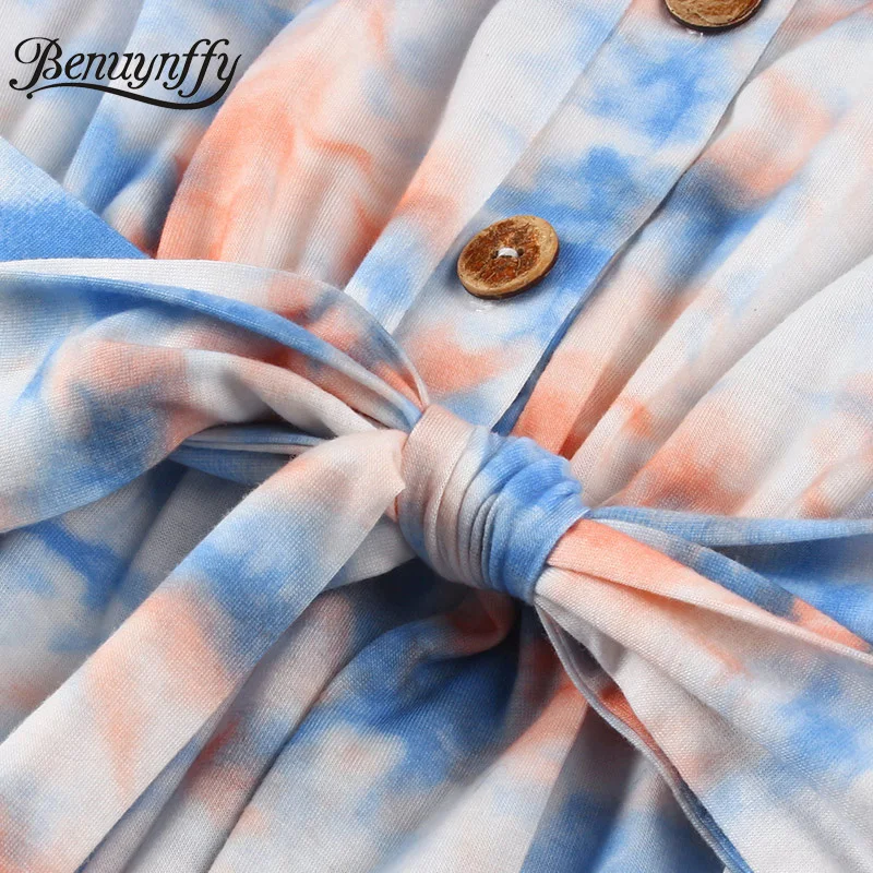 

Benuynffy 2020 Fashion Tie Dye Button Front Belt Jumpsuit Women Summer Holiday Style V-Neck Sleeveless Casual Tunic Jumpsuits
