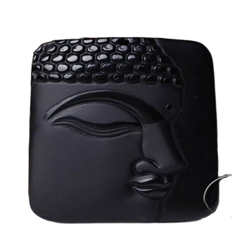 Черный 100% натуральный обсидиан резная фигурка в виде головы Будды Pendantblack веревка