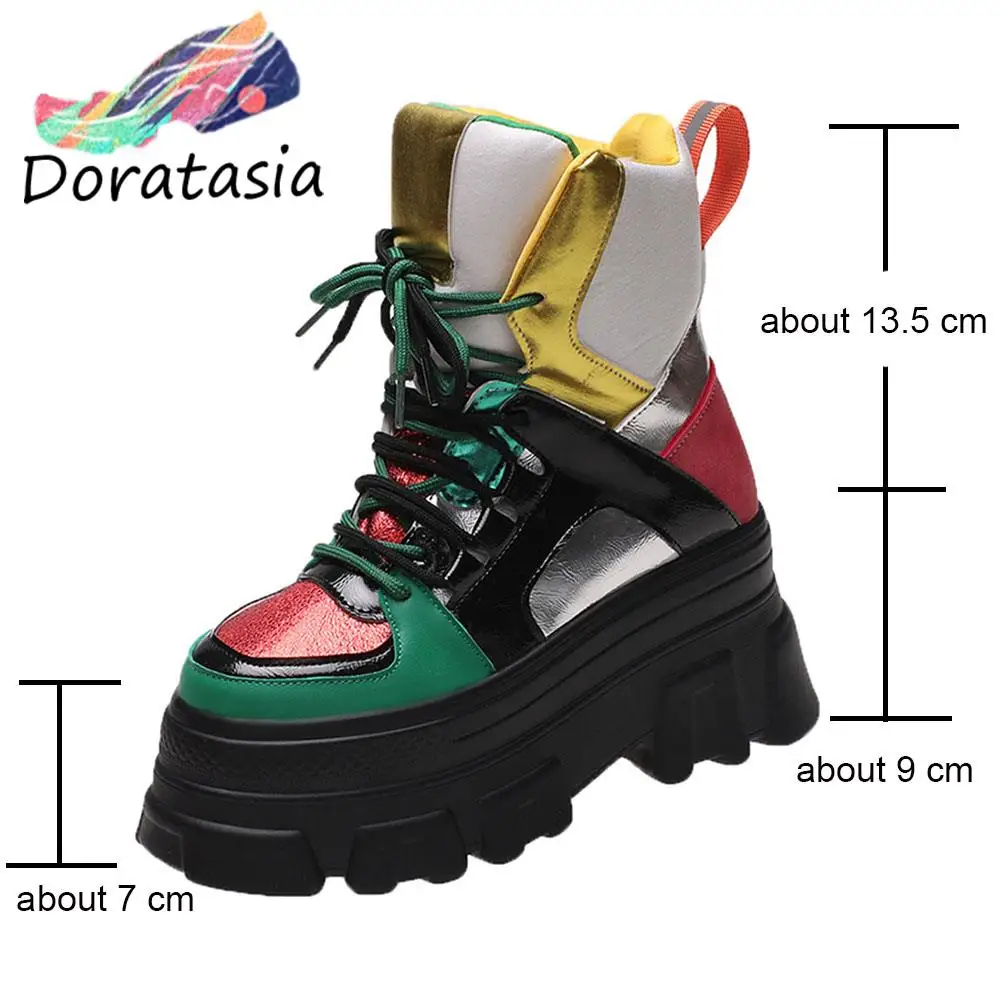 doratasia ins hot sale brand new mixed color lace up thick heel platform ankle womens boots chunky cool fashion designer shoes free global shipping